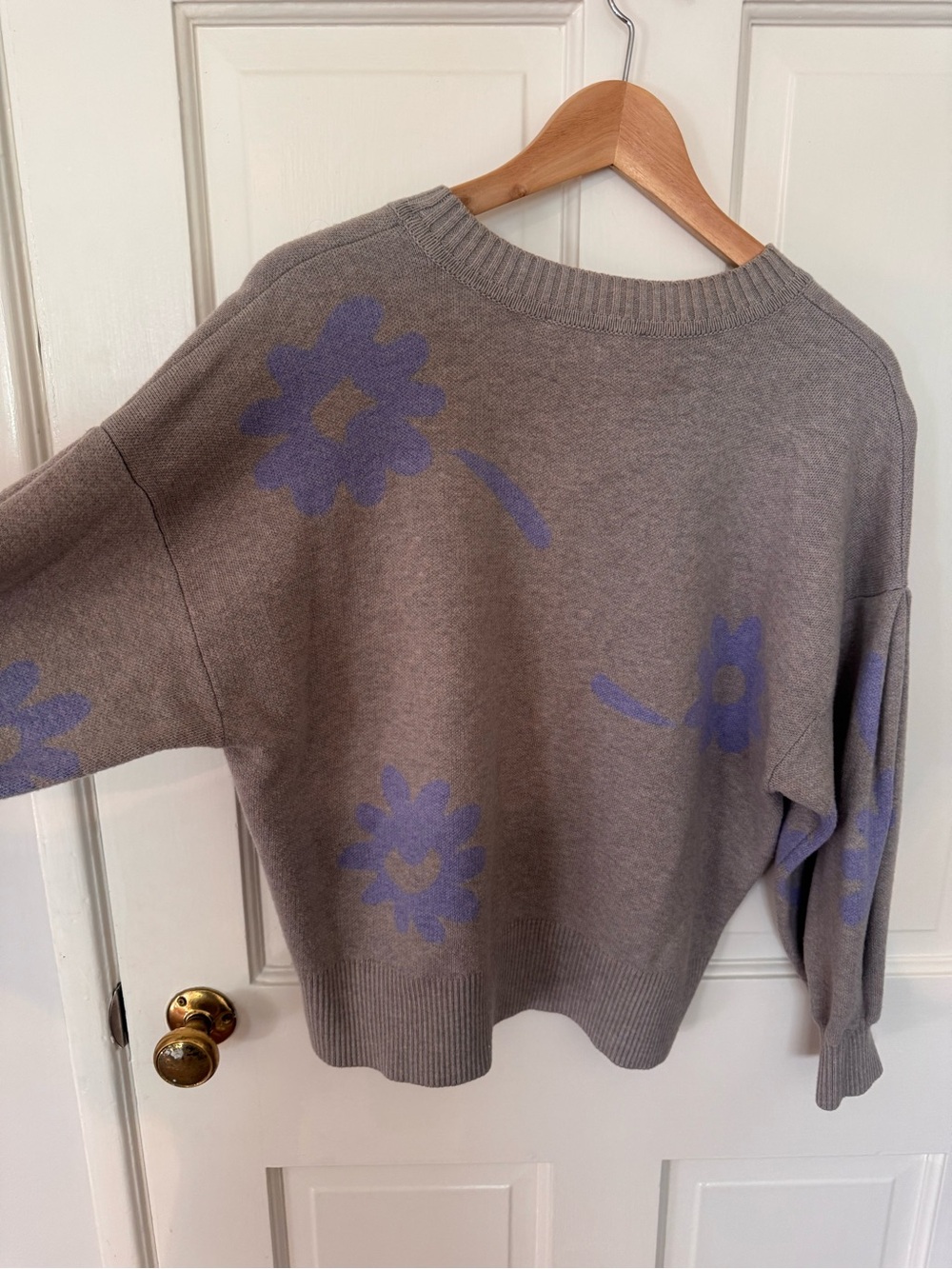 Everlane Gray Crew Sweater with Lavender Floral Print